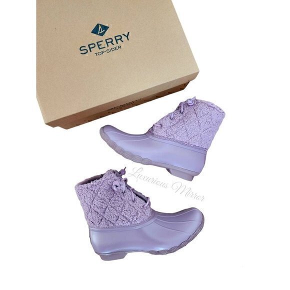 Sperry Womens Saltwater Duck Boots Purple Sherpa Ankle Flat Heel Cuban Zip 7 New - Picture 1 of 9